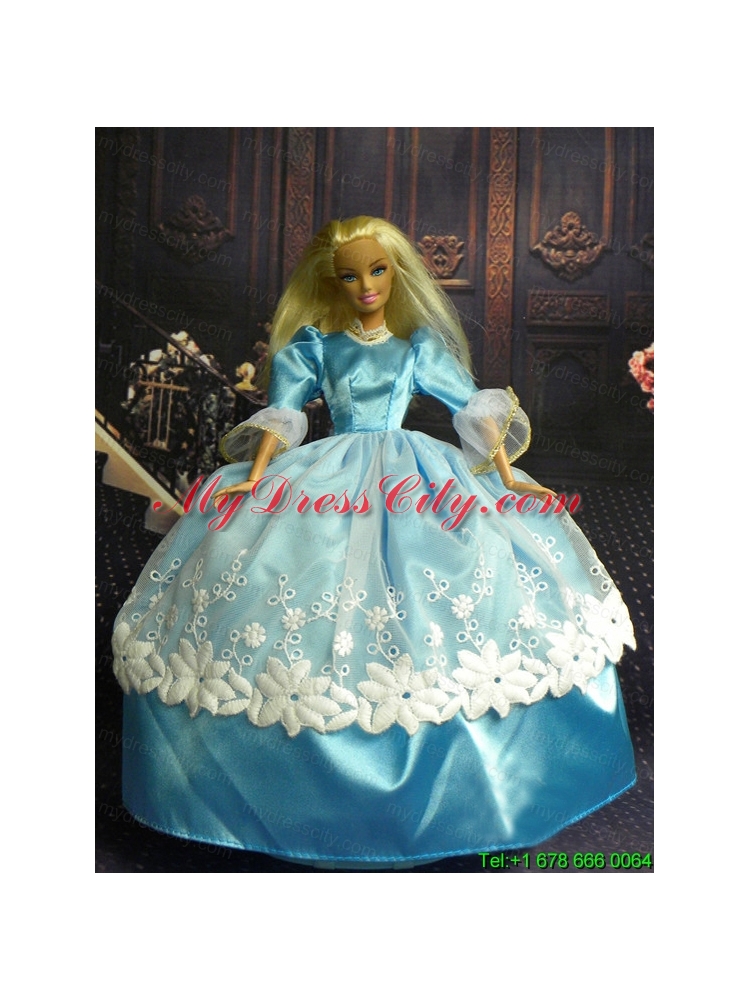 Sweet  Ball Gown Baby Blue and Lace Handmade Dresses Fashion Party Clothes Gown Skirt For Barbie Doll