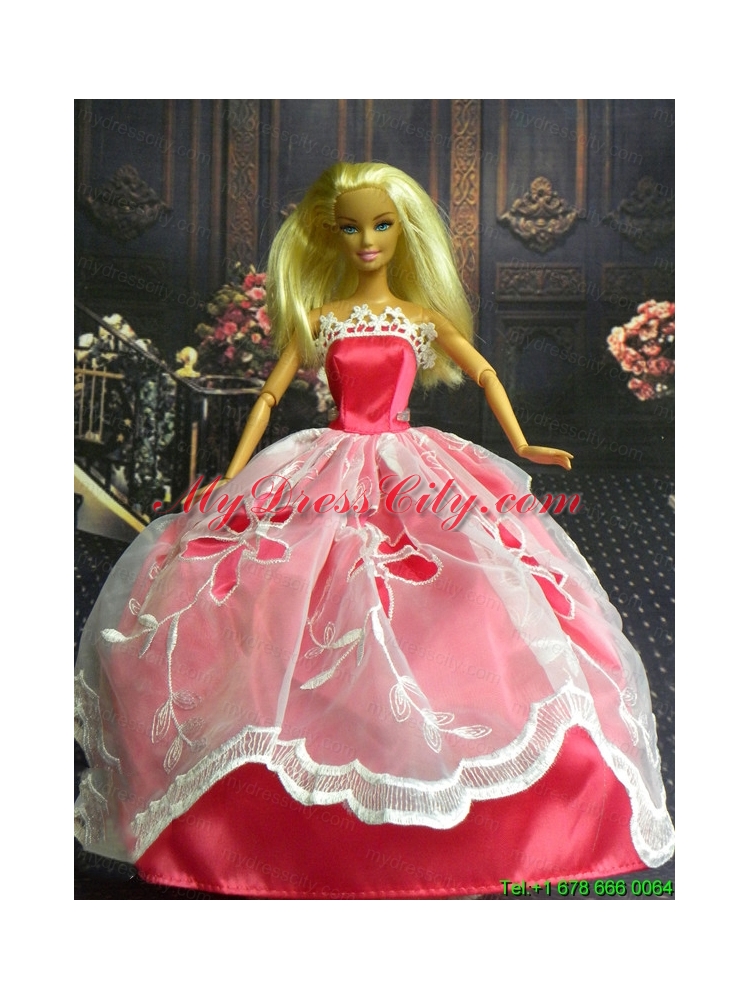 White and Red Handmade Dresses Fashion Party Clothes Gown Skirt For Barbie Doll