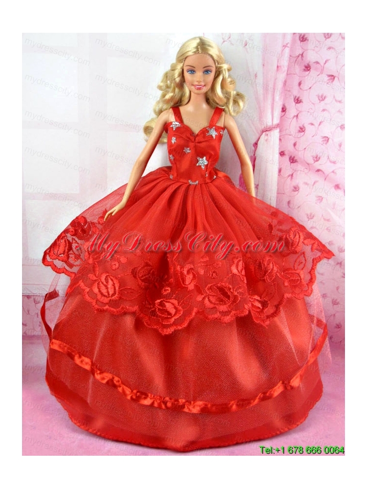 Beautiful Red  Party Dress Tulle for Noble Barbie Doll