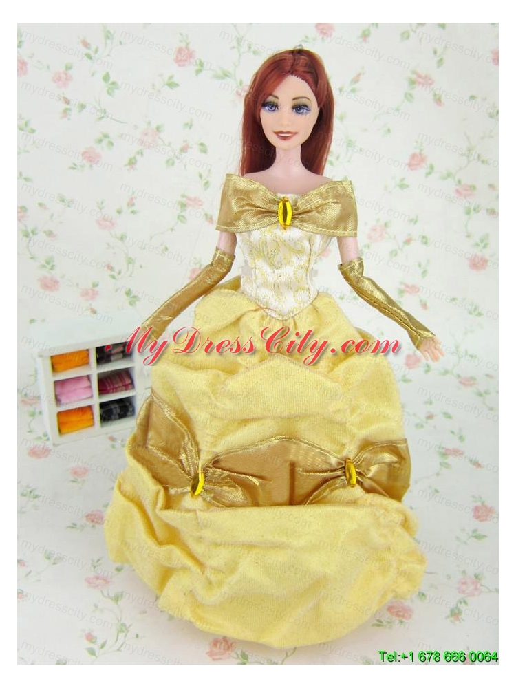 Elegant Yellow Party Clothes Fashion Dress Organza for Noble Barbie Doll