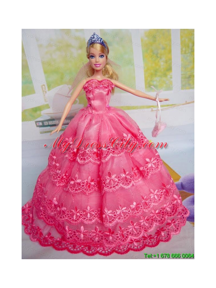 Gorgeous Hot Pink  Party Clothes Organza for Noble Barbie Doll