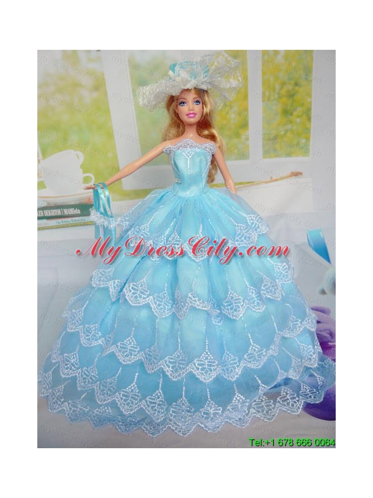 Luxurious  Baby Blue Party Clothes for Noble Barbie Doll Tulle