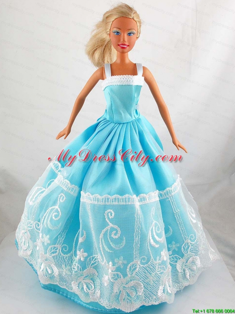 Pretty Blue Princess Dress With Lace Gown For Barbie Doll