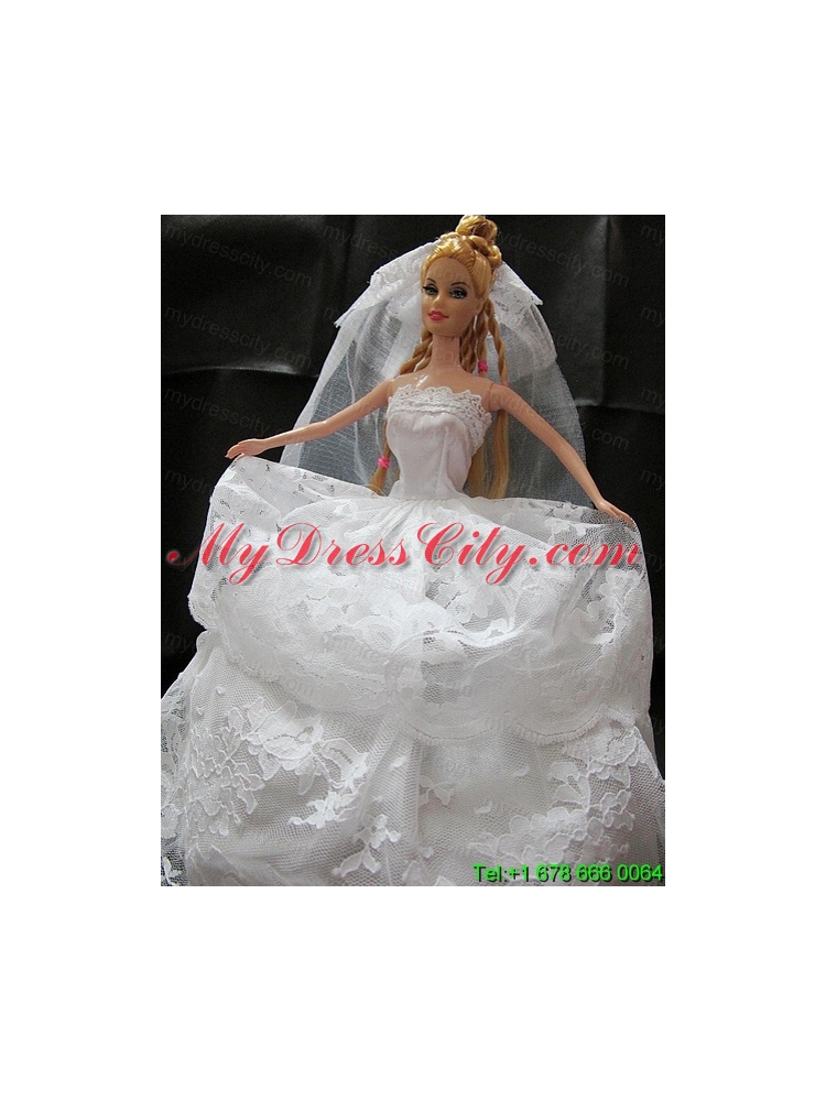 Romantic Wedding Dress With Lace Gown For Barbie Doll