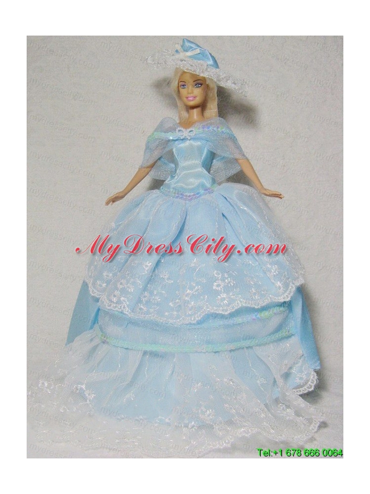 Beautiful Blue Gown With Embroidery Dress For Noble Barbie Doll