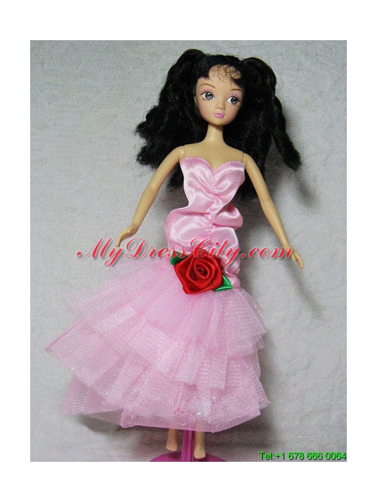 Elegant Pink Dress With Flower Tea-length For Barbie Doll