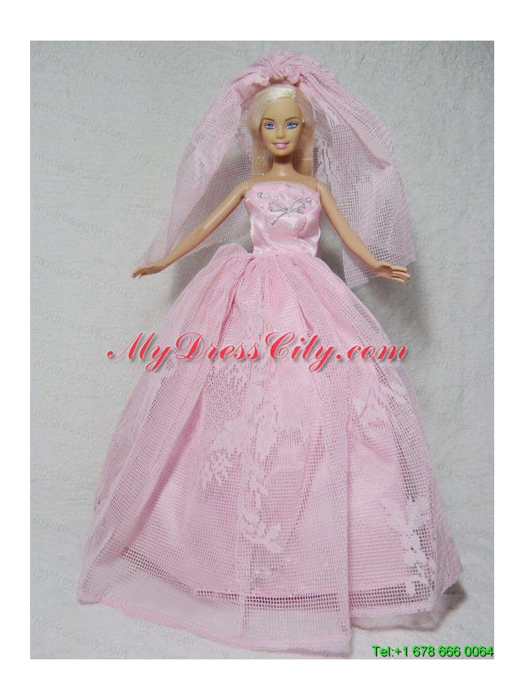 Romantic Pink Wedding Dress With Beading Made to Fit the Barbie Doll