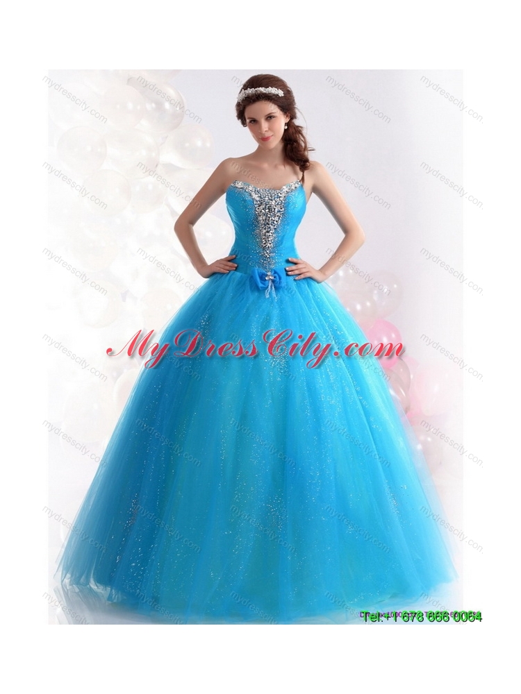 2015 Latest Blue Quinceanera Dresses with Rhinestones and Bowknot