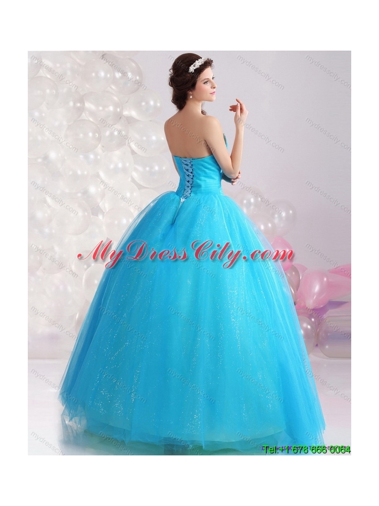 2015 Latest Blue Quinceanera Dresses with Rhinestones and Bowknot