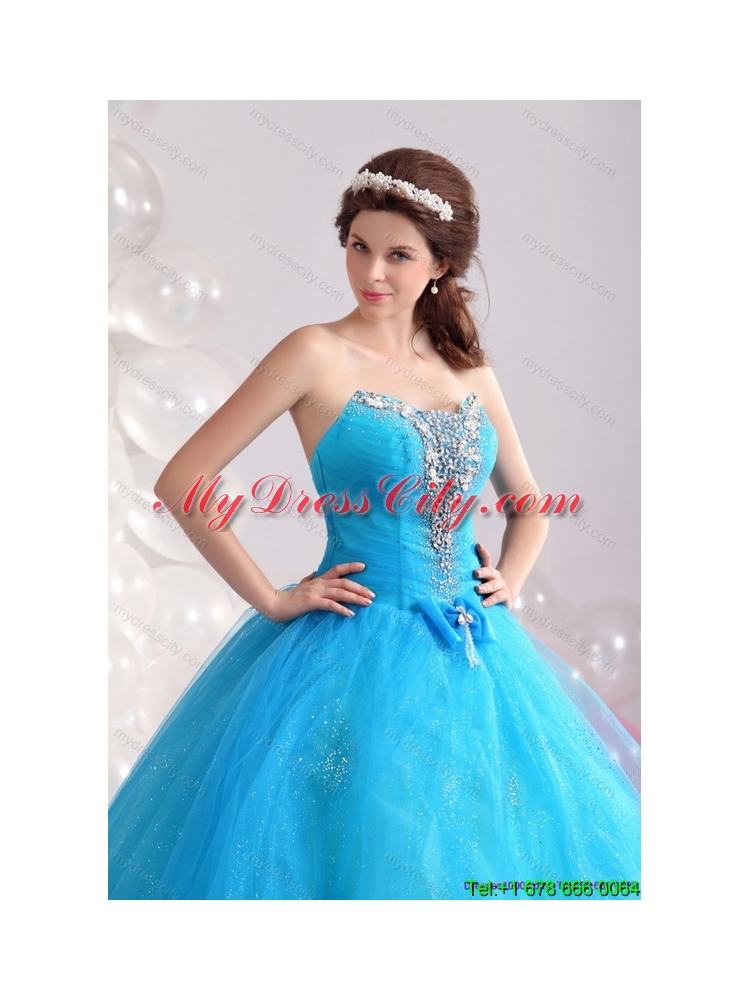 2015 Latest Blue Quinceanera Dresses with Rhinestones and Bowknot