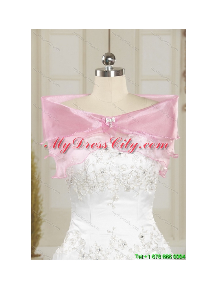 2015 Latest Pink Quinceanera Gowns with Hand Made Flowers and Ruffles