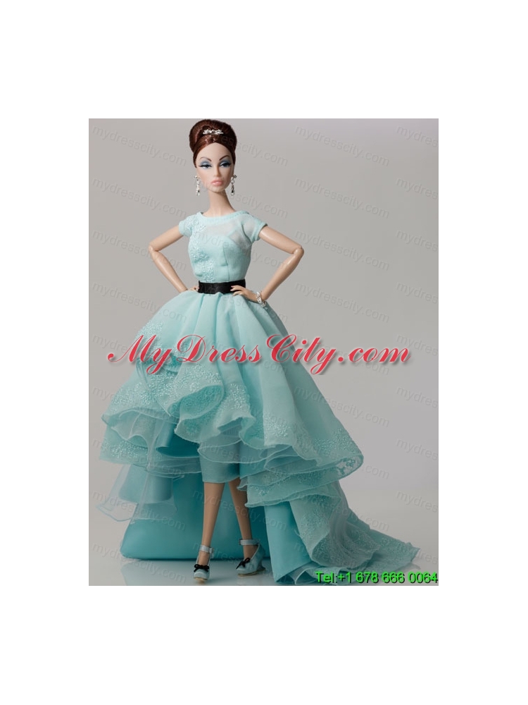 Elegant White Gown with Blue Organza Made to Fit the Barbie Doll