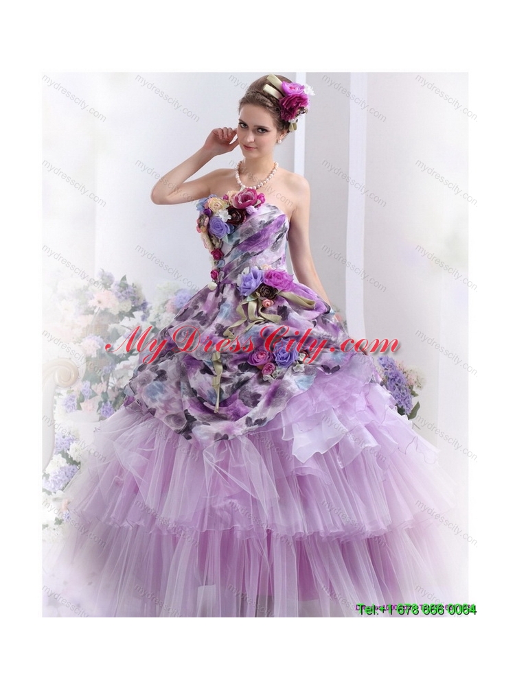 Latest 2015 Multi Color Sweet Sixteen Dresses with Hand Made Flowers and Ruffles