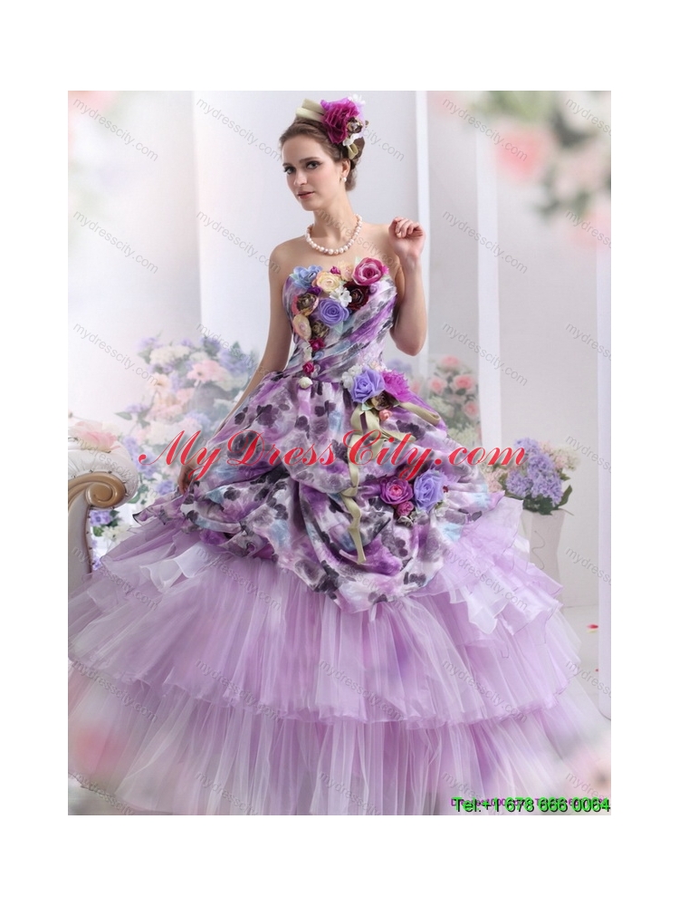 Latest 2015 Multi Color Sweet Sixteen Dresses with Hand Made Flowers and Ruffles