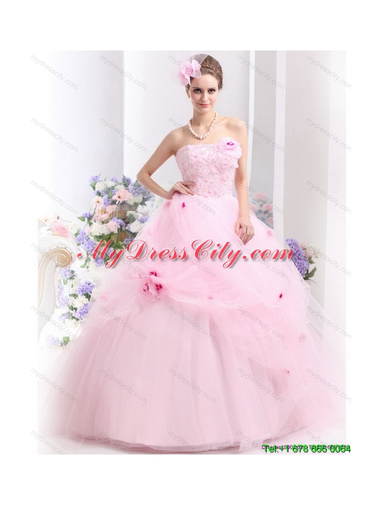 Latest Baby Pink Sweet Sixteen Dresses with Hand Made Flowers