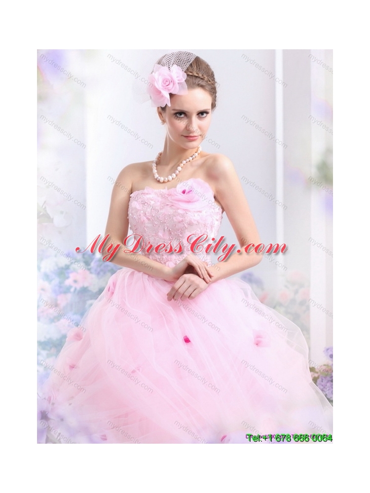 Latest Baby Pink Sweet Sixteen Dresses with Hand Made Flowers