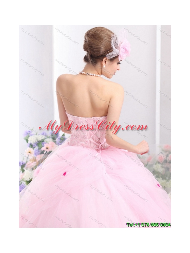 Latest Baby Pink Sweet Sixteen Dresses with Hand Made Flowers