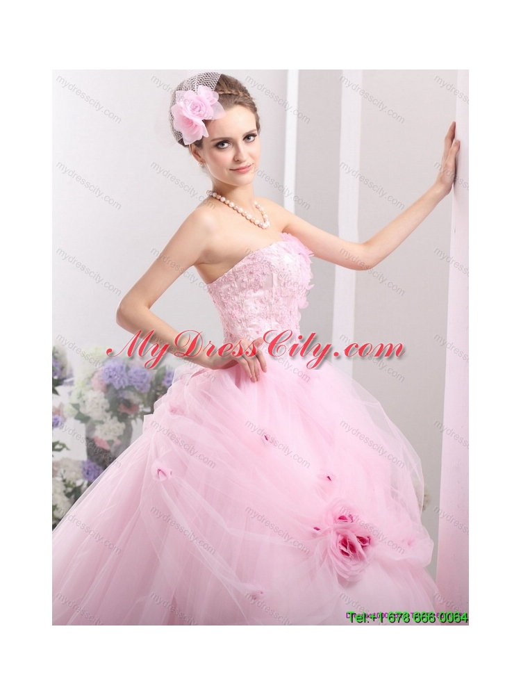 Latest Baby Pink Sweet Sixteen Dresses with Hand Made Flowers