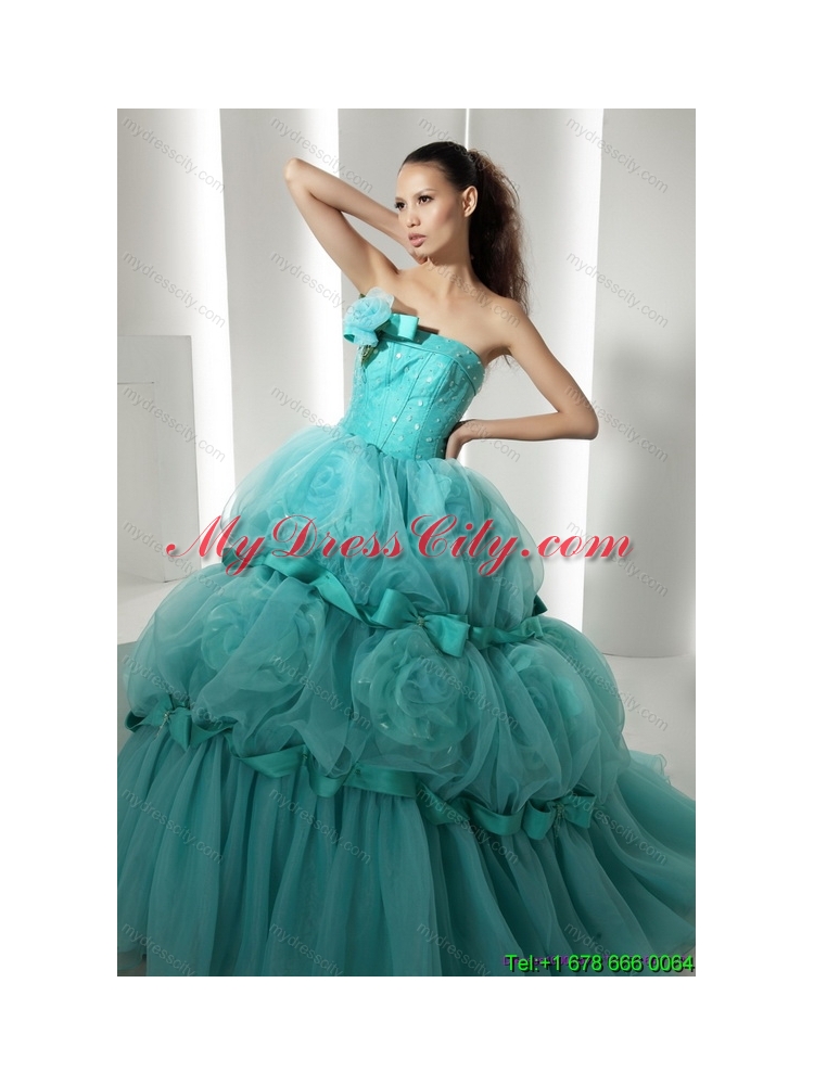 Latest Floor Length 2015 Quinceanera Dresses with Hand Made Flowers and