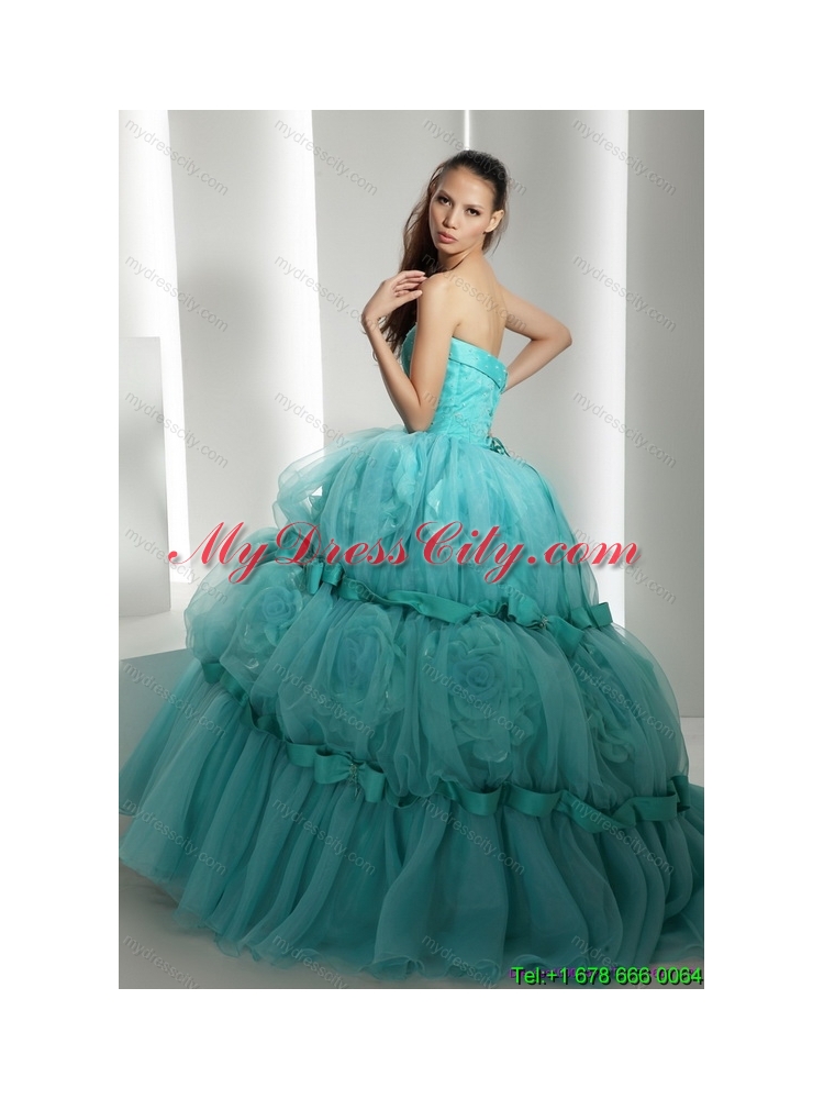 Latest Floor Length 2015 Quinceanera Dresses with Hand Made Flowers and