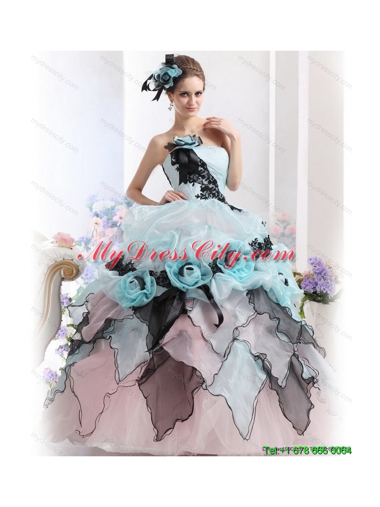 Latest Ruffles Multi Color 2015 Quinceanera Dresses with Hand Made Flowers