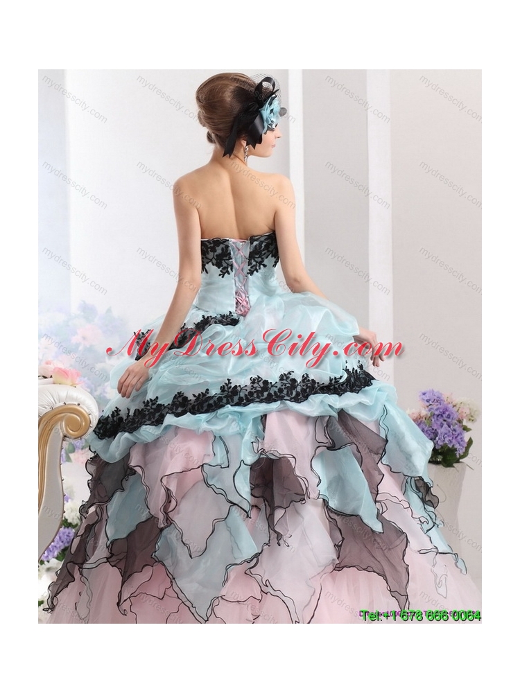 Latest Ruffles Multi Color 2015 Quinceanera Dresses with Hand Made Flowers