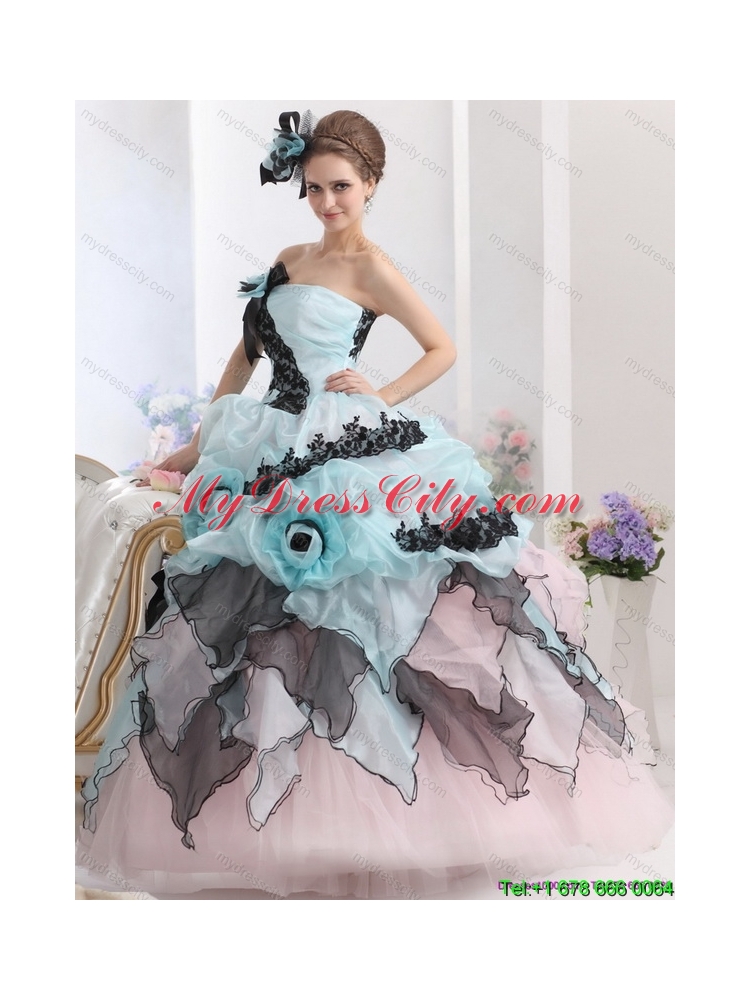 Latest Ruffles Multi Color 2015 Quinceanera Dresses with Hand Made Flowers