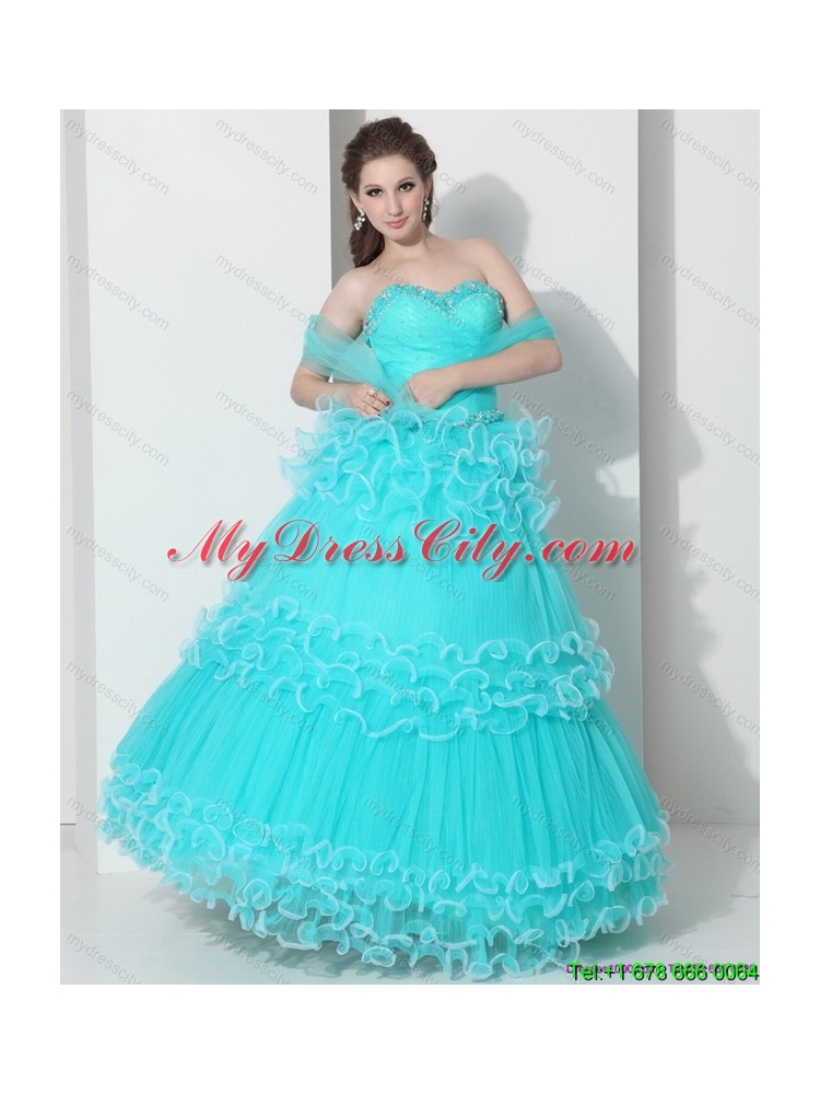 Latest Sweetheart Quinceanera Dresses with Ruffled Layers and Beading