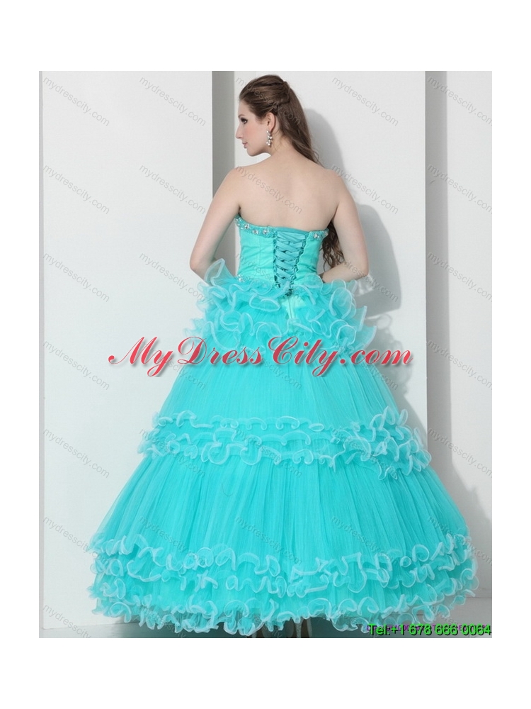 Latest Sweetheart Quinceanera Dresses with Ruffled Layers and Beading