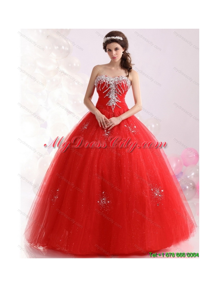 2015 Latest Sweetheart Red Sweet Sixteen Dresses with Rhinestones