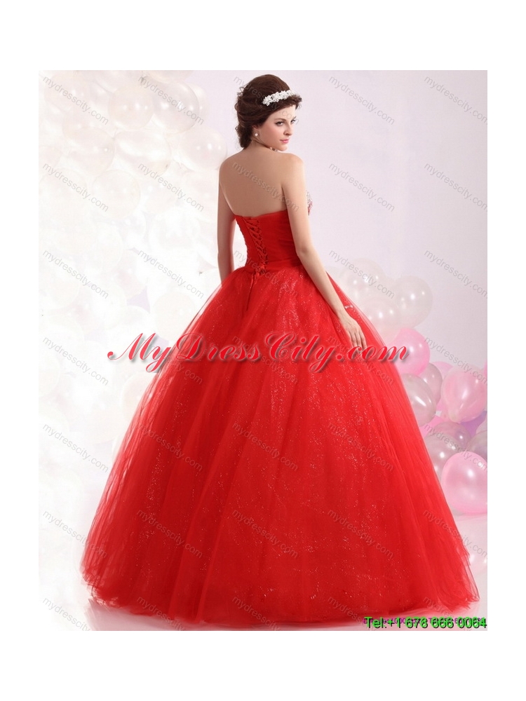 2015 Latest Sweetheart Red Sweet Sixteen Dresses with Rhinestones