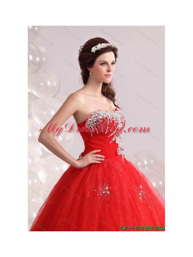 2015 Latest Sweetheart Red Sweet Sixteen Dresses with Rhinestones