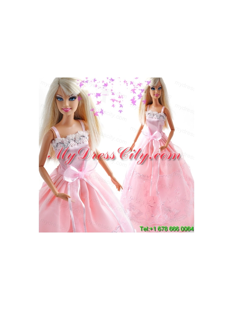 Bowknot Embroidery Princess Pink Barbie Doll Dress