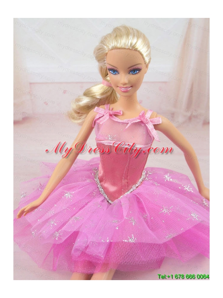 Cute Rose Pink Straps Beaded Decorate Party Dress For Barbie Doll