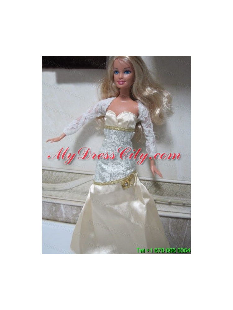 Elegant Champagne Beading Decorate Mermaid Wedding Clothes Barbie Doll Dress