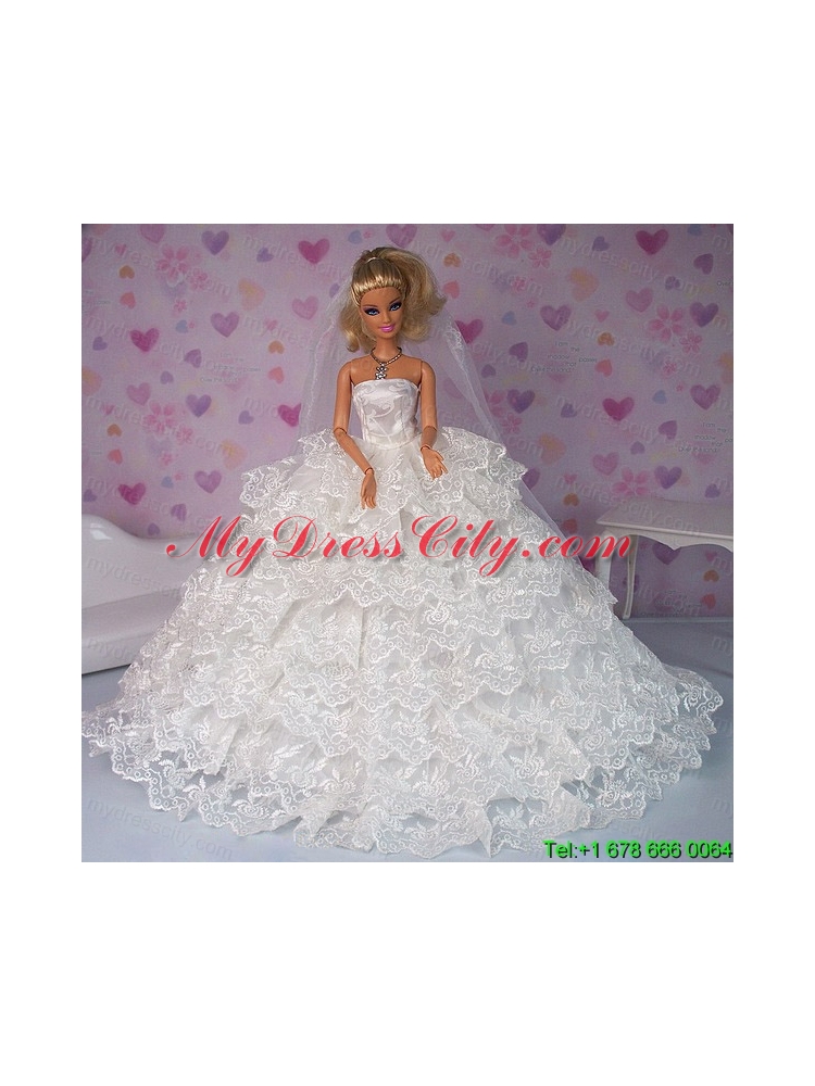 Exclusive Wedding Clothes Ruffled Layers Barbie Doll Dress