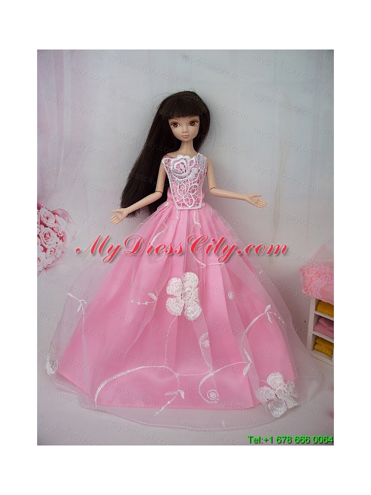 Fashionable Embroidery Pink Princess Barbie Doll Dress