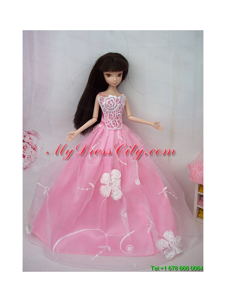 Fashionable Embroidery Pink Princess Barbie Doll Dress