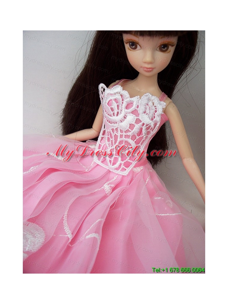 Fashionable Embroidery Pink Princess Barbie Doll Dress