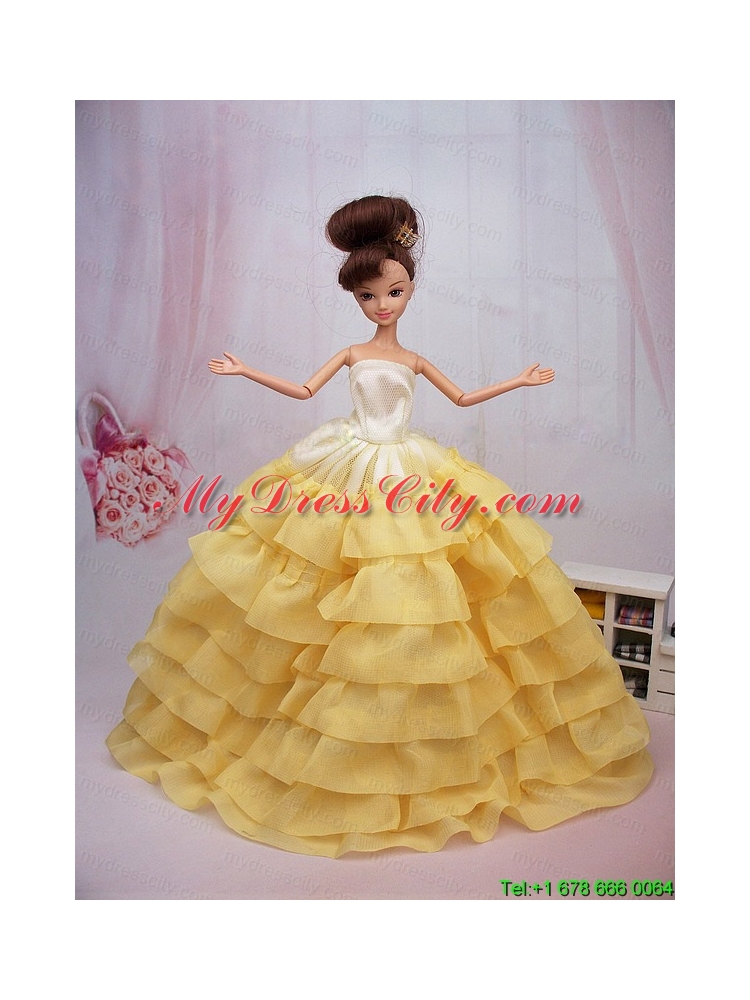 Popular Yellow Floor-length Party Clothes Fashion Dress For Noble Barbie