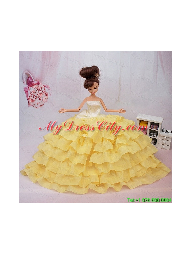 Popular Yellow Floor-length Party Clothes Fashion Dress For Noble Barbie