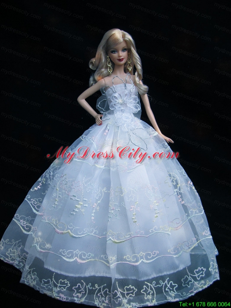 Romantic Baby Blue Strapless Lace Fashion Wedding Dress for Noble Barbie