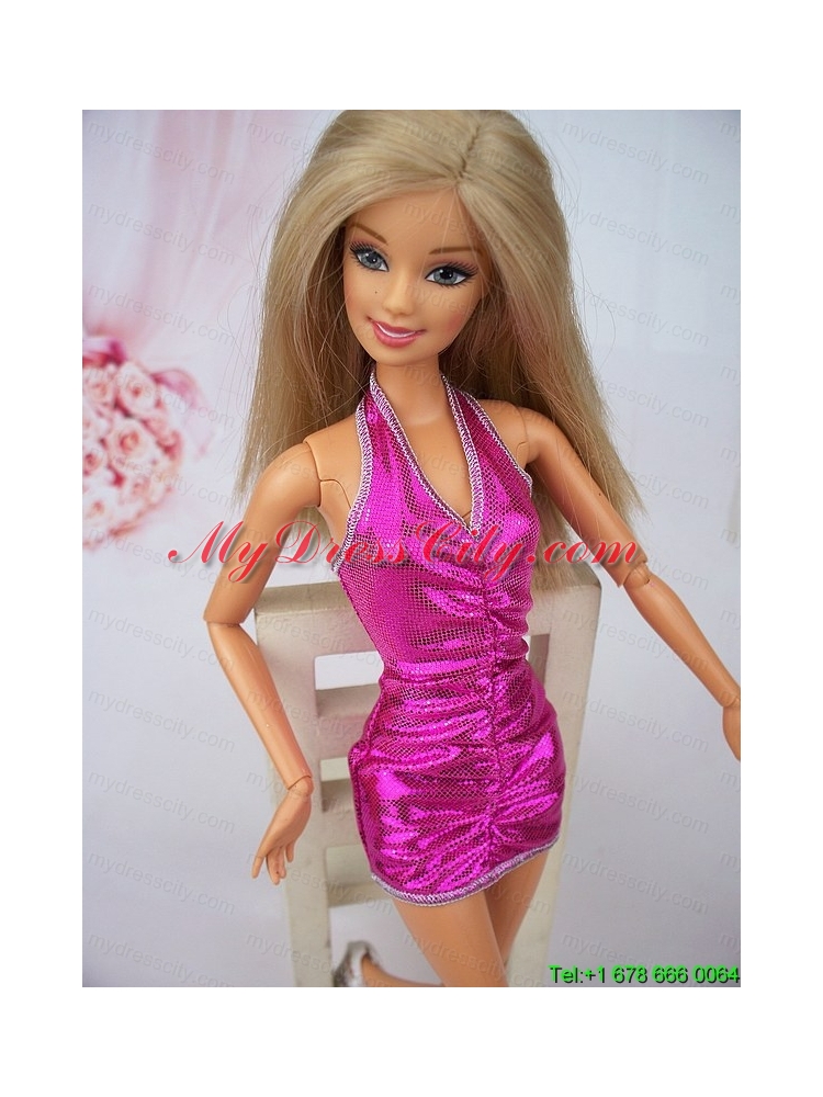 Sexy Halter Fuchsia Mini-length Party Clothes Fashion Dress For Noble Barbie