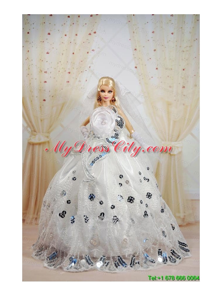 Amazing Ball Gown Dress For Noble Barbie With Sequin and Hand Made Flowers