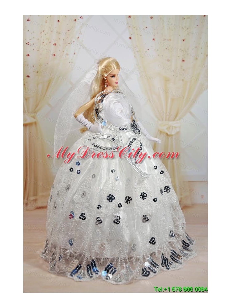 Amazing Ball Gown Dress For Noble Barbie With Sequin and Hand Made Flowers