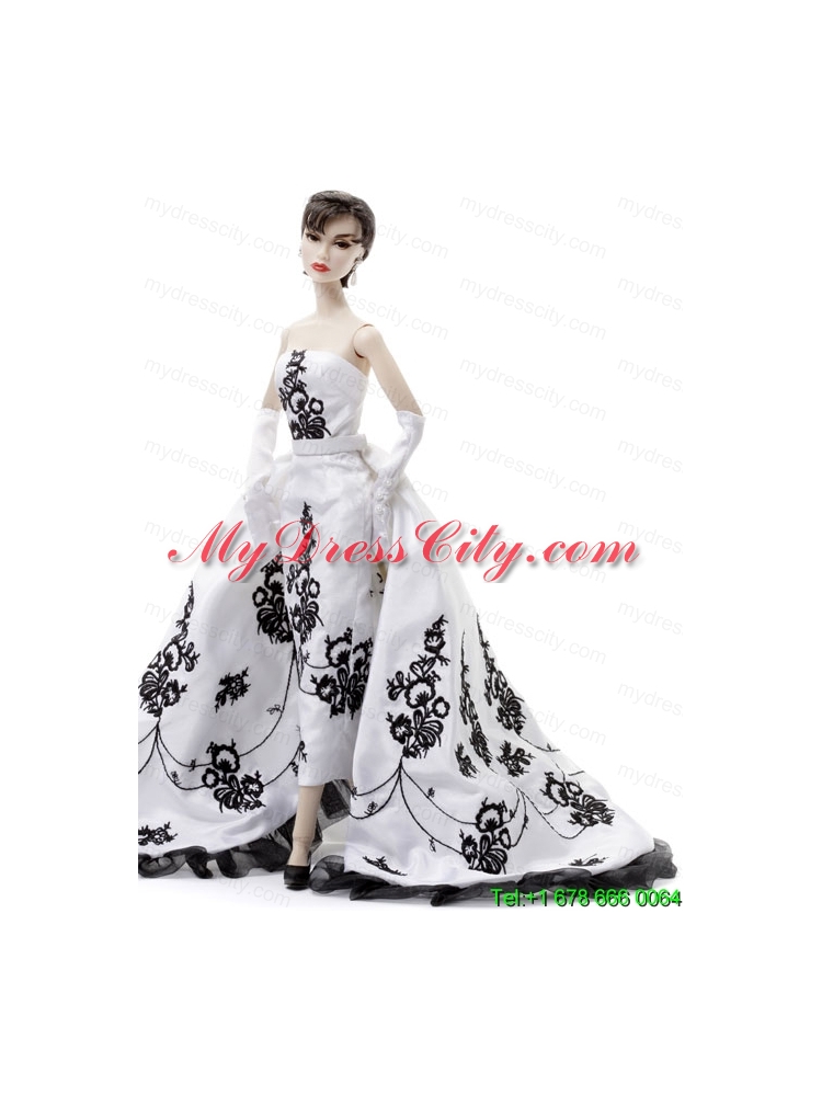 Embroidery Wedding Dress To Fit the Barbie Doll With Brush Train