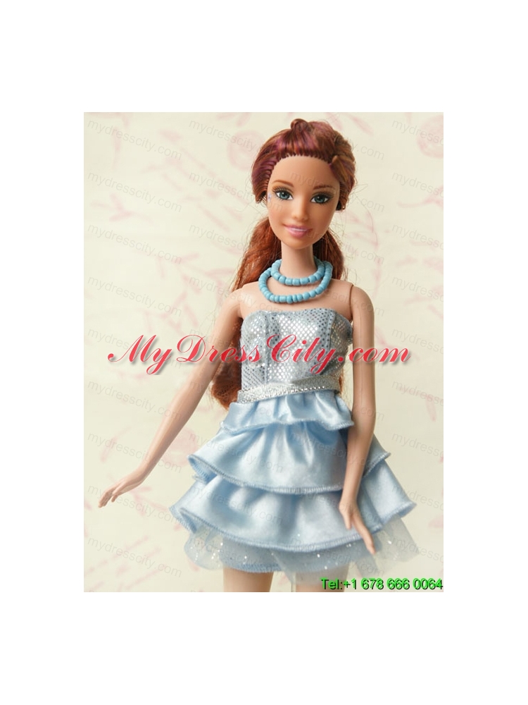 Light Blue Short Party Dress For Noble Barbie With Sequin and Ruffles