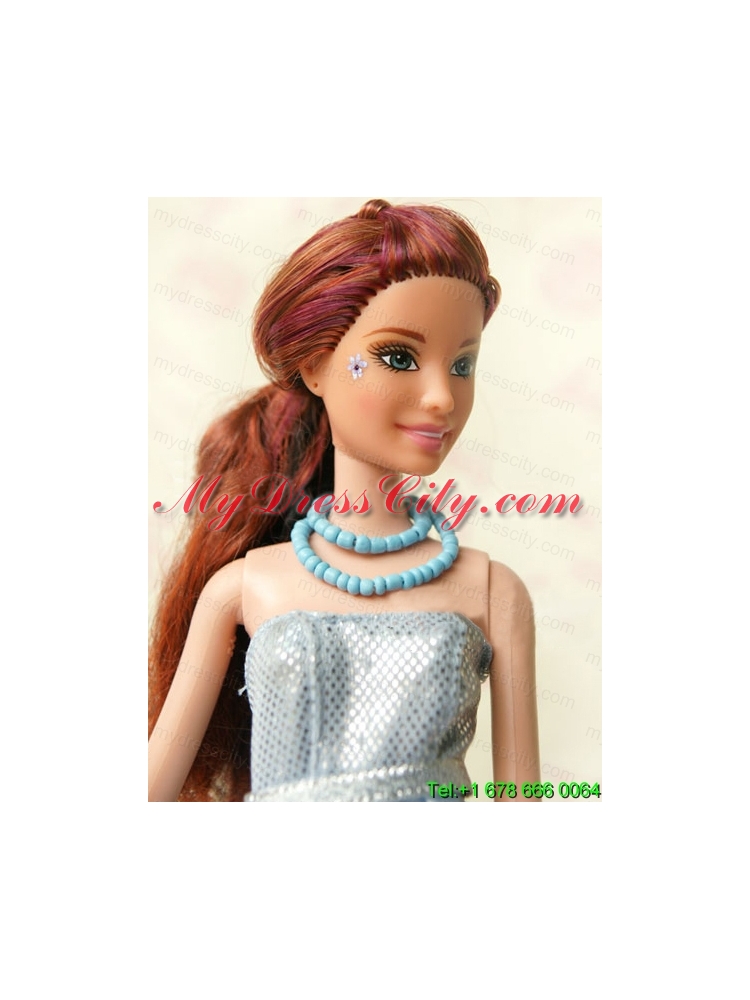 Light Blue Short Party Dress For Noble Barbie With Sequin and Ruffles