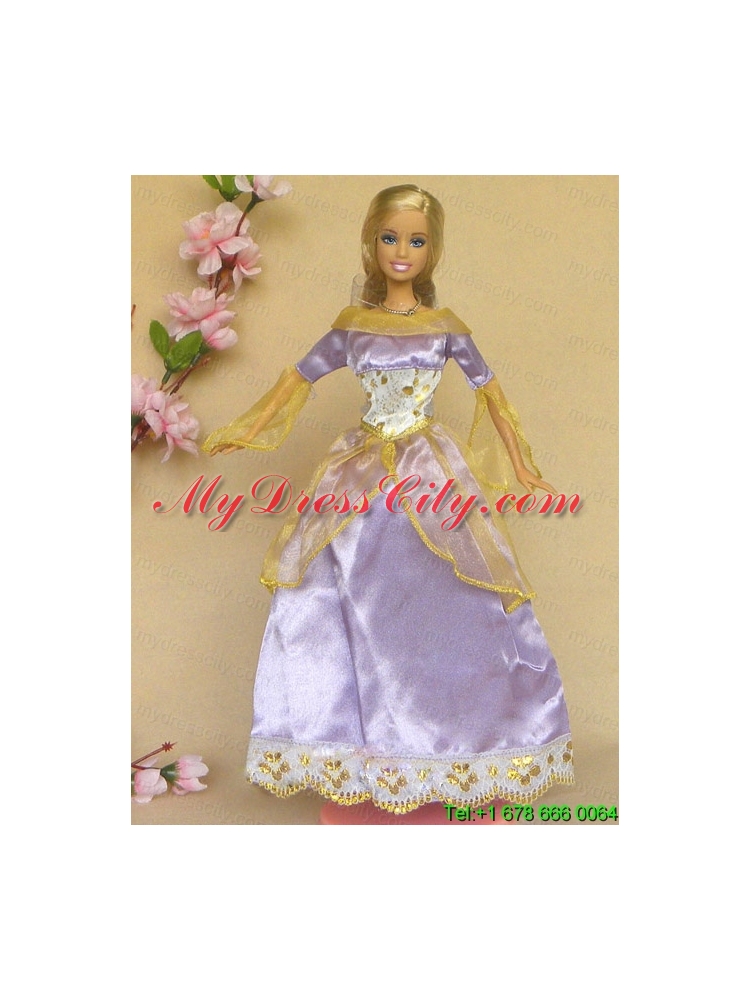 New Beautiful Lilac Long Sleeves Handmade Party Clothes Fashion Dress For Noble Barbie