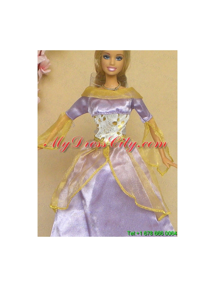 New Beautiful Lilac Long Sleeves Handmade Party Clothes Fashion Dress For Noble Barbie